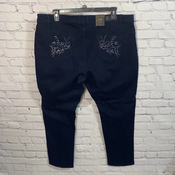 Dkin Dark Dark Blue Studded Pockets Stretch Straight Legged Jeans - Picture 7 of 9